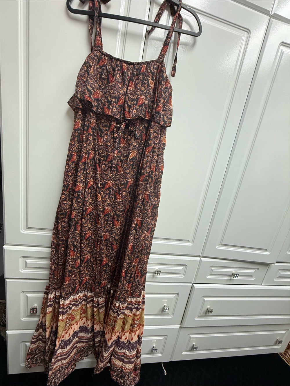 Free People Bohemian Floral Maxi Dress in Brown and Rust